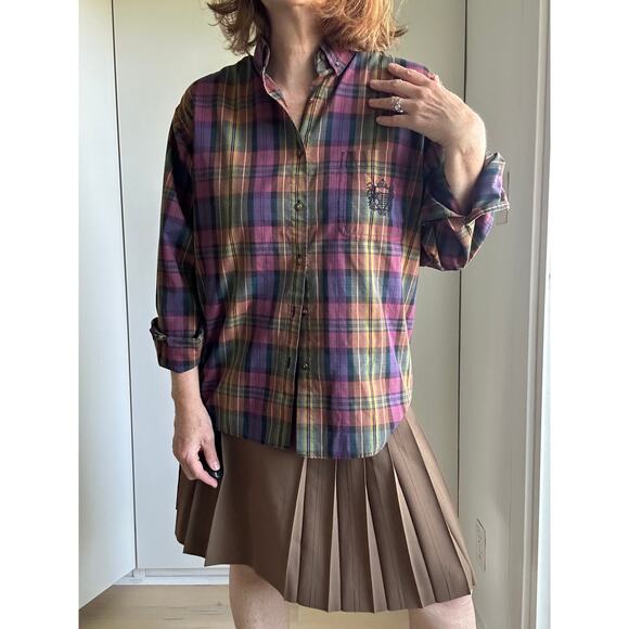 Vintage 90s Plaid Womens Button Down Shirt Size M Cotton Preppy Twee Academia - Picture 8 of 11